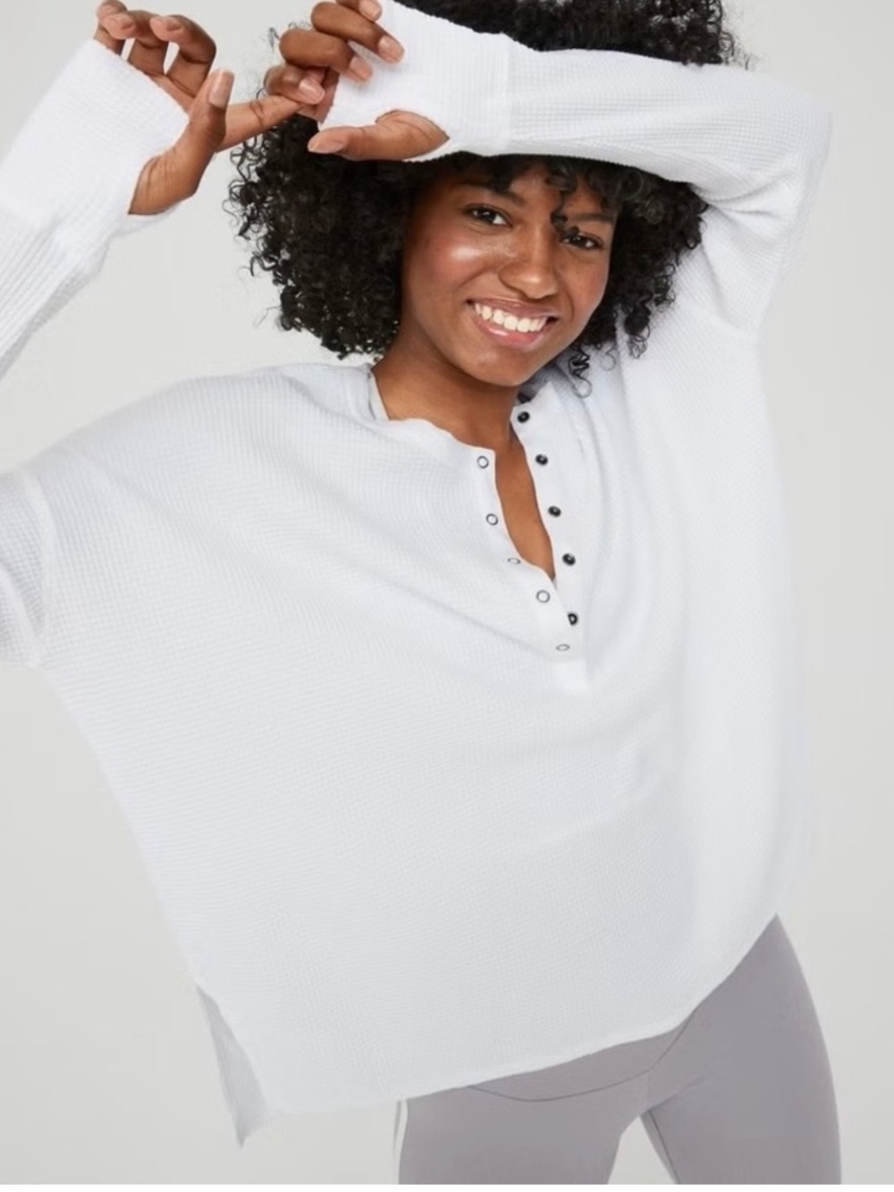 Offline Aerie Way Back Waffle Henley L White Oversized Long Sleeve - Picture 2 of 6